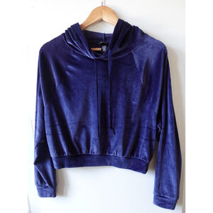 Victorias Secret Hoodie Small Blue On Point Velour Ribbed‎ Cropped Pullover Soft